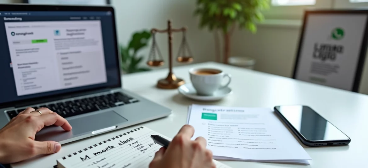 Empreendedor analisando passo a passo para registrar marca no INPI em notebook