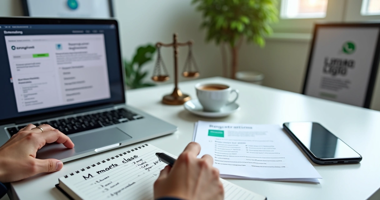 Empreendedor analisando passo a passo para registrar marca no INPI em notebook