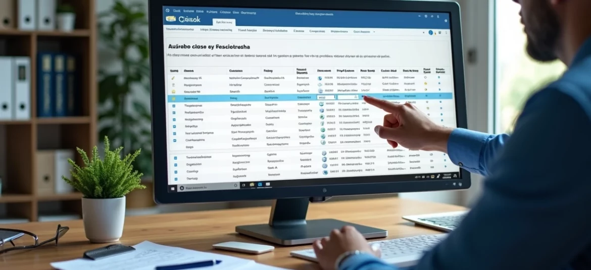 Empreendedor analisando classes de marcas em tela de computador com documentos e códigos do INPI