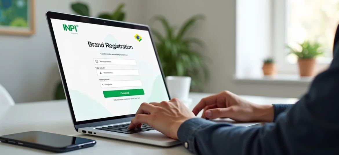 Empreendedor usando notebook para registrar marca no site do INPI